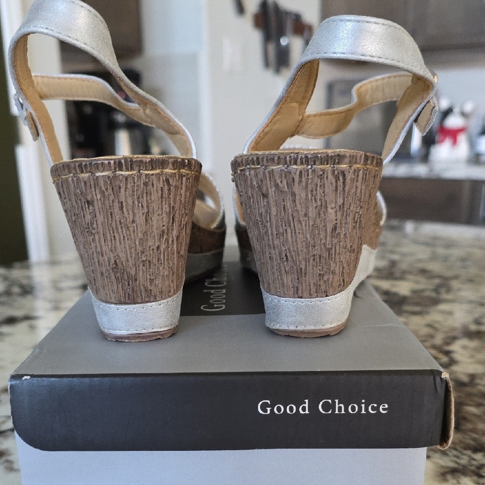 Good Chic Silver and Tan Women's Sandals - Picture 5 of 8